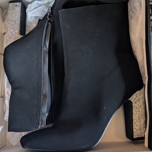 Elegant Black Ankle Boots with Rhinestone Heel